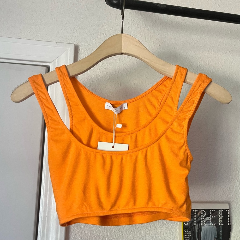 NWT MOLLY KING x BAYSE orange double layered scoop neck athletic cropped tank